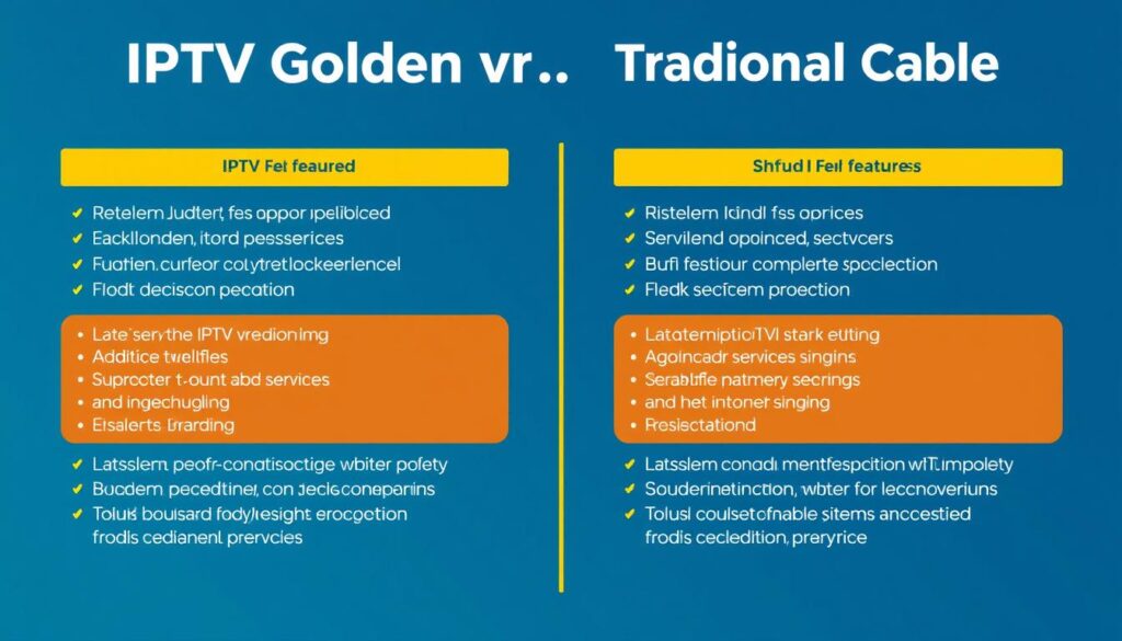 Generate an image comparing IPTV Golden and traditional cable services
