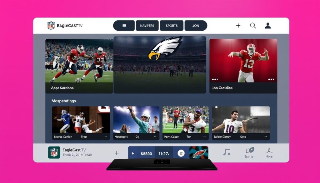 Generate an image of EagleCast TV's user interface highlighting its sports channels.