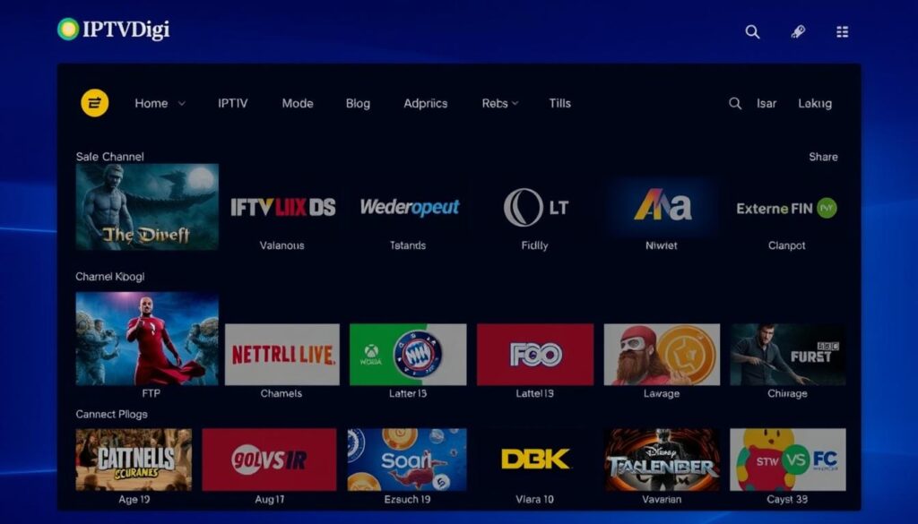 Generate an image of IPTVDigi's interface showcasing its channel lineup.