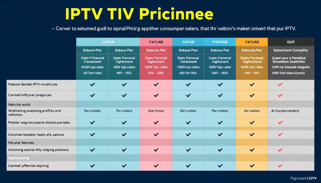 Generate an image of a comparison chart showing different IPTV pricing plans