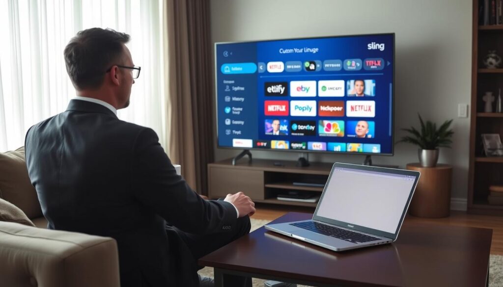 Generate an image of a person customizing their Sling TV channel lineup.