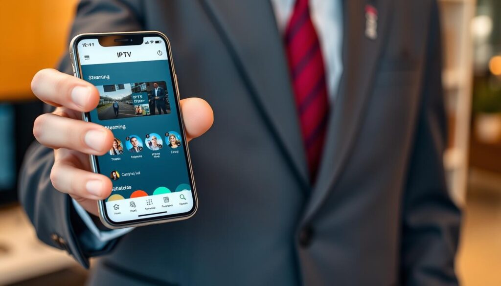 Generate an image of a smartphone with an IPTV app