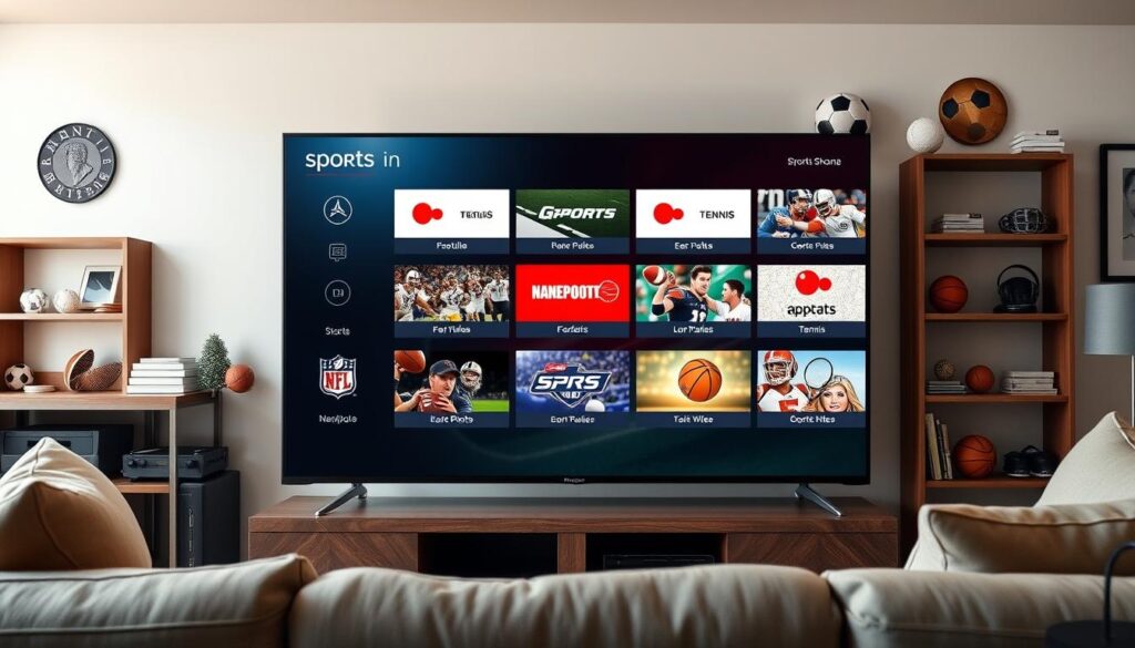 Generate an image of a sports channel lineup on an IPTV screen