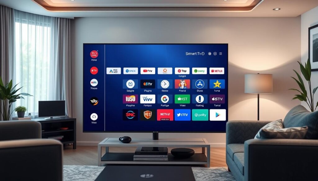 Generate an image of the IPTV Smarters Pro app interface on a smart TV screen