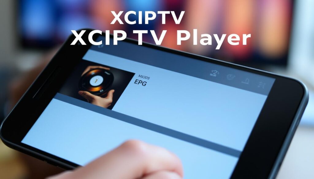 Generate an image of the XCIPTV Player interface on an Android device, showcasing its minimalistic design and EPG feature. Generate an image of the XCIPTV Player interface on an Android device, showcasing its minimalistic design and EPG feature.