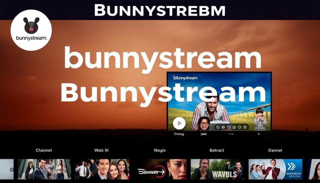 Generate an image representing Bunnystream's IPTV service, highlighting its unique features and channel lineup.