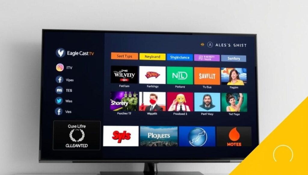 Generate an image representing EagleCast TV's IPTV service, showcasing its interface and channel lineup.