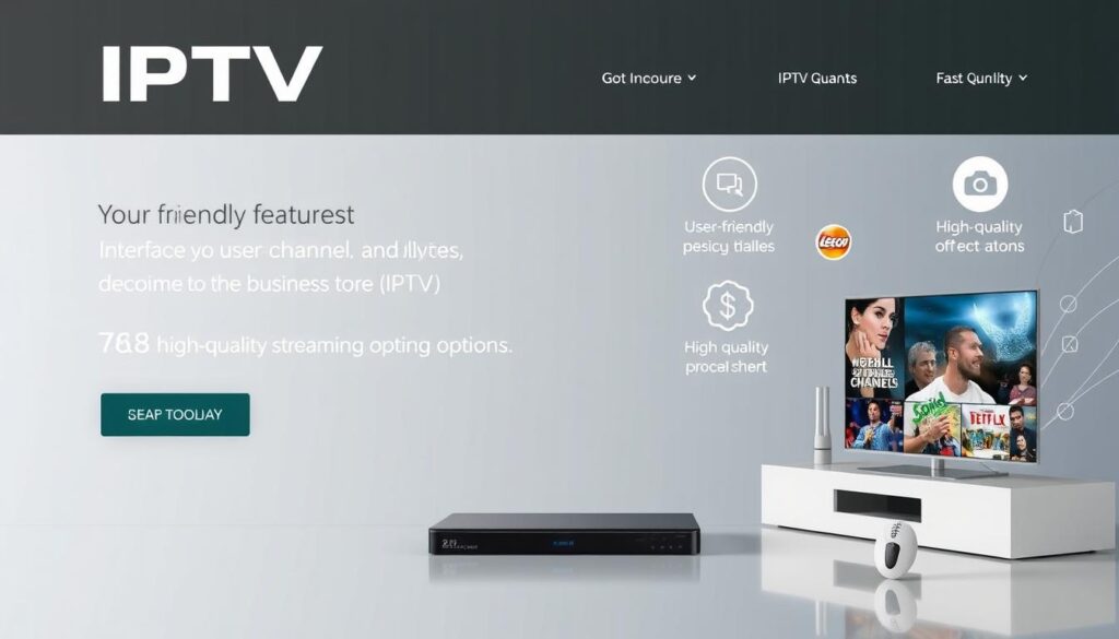 Generate an image representing IPTV Trends' service, highlighting its features and channel lineup.