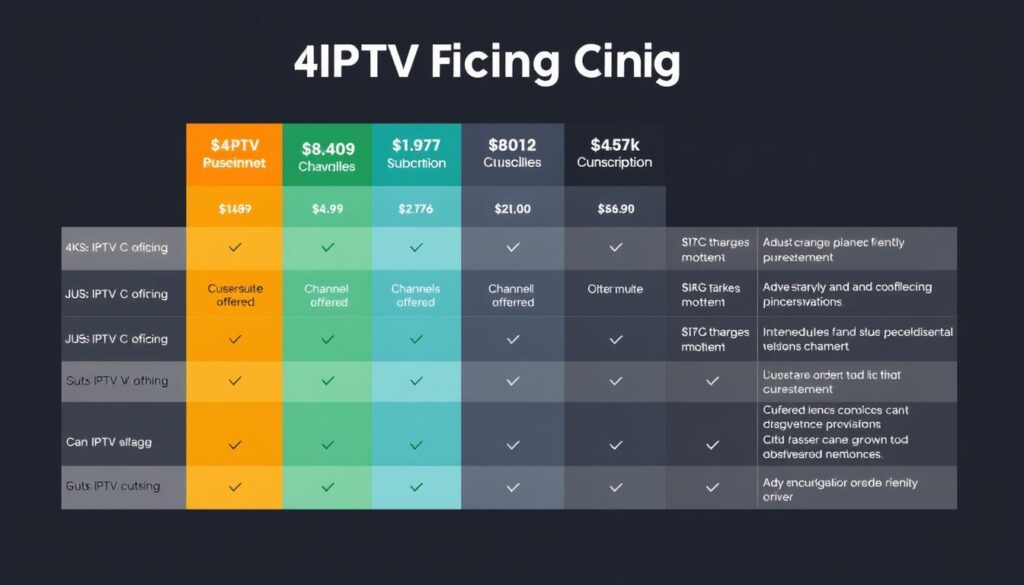 Generate an image representing a comparison chart for 4K IPTV pricing plans