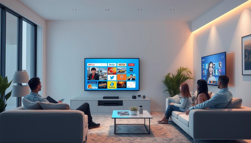 Generate an image representing live TV streaming through IPTV services.