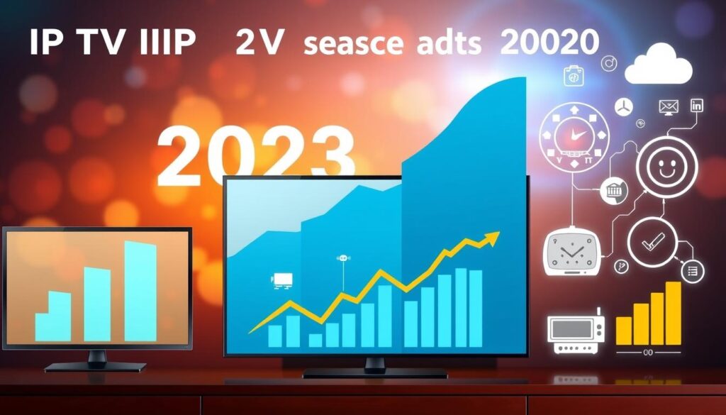 Generate an image representing the growth of IPTV services in 2023