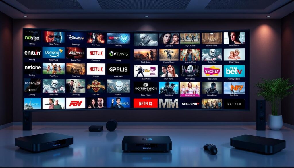 Generate an image showcasing IPTV Trends' extensive channel and on-demand offerings.