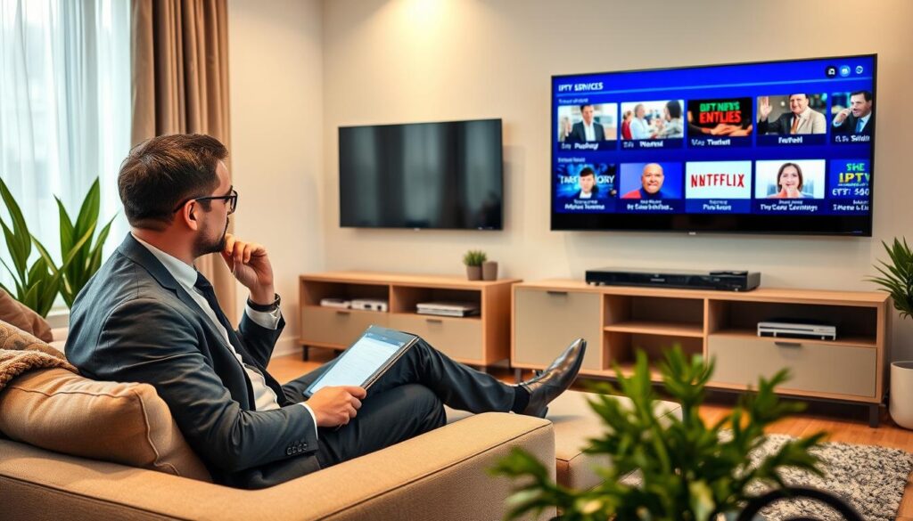 Image of a person choosing an IPTV service on their TV