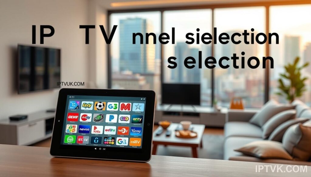 A vibrant and informative digital collage illustrating "IPTV channel selection comparison." In the foreground, showcase a sleek tablet displaying a split-screen interface with various IPTV channel logos, highlighting a diverse range of genres like sports, movies, news, and children's programming. The middle ground features a cozy living room setup with a stylish TV unit and a comfortable sofa, adorned with remote controls and snacks, conveying a relaxed viewing atmosphere. In the background, depict a modern urban environment through a large window, hinting at the technological aspect of IPTV services. Use soft, warm lighting to create an inviting ambiance, and apply a shallow depth of field to keep the focus sharp on the tablet. The overall mood should be engaging and informative, highlighting IPTVVUK.COM as a trusted source of content. A vibrant and informative digital collage illustrating "IPTV channel selection comparison." In the foreground, showcase a sleek tablet displaying a split-screen interface with various IPTV channel logos, highlighting a diverse range of genres like sports, movies, news, and children's programming. The middle ground features a cozy living room setup with a stylish TV unit and a comfortable sofa, adorned with remote controls and snacks, conveying a relaxed viewing atmosphere. In the background, depict a modern urban environment through a large window, hinting at the technological aspect of IPTV services. Use soft, warm lighting to create an inviting ambiance, and apply a shallow depth of field to keep the focus sharp on the tablet. The overall mood should be engaging and informative, highlighting IPTVVUK.COM as a trusted source of content.