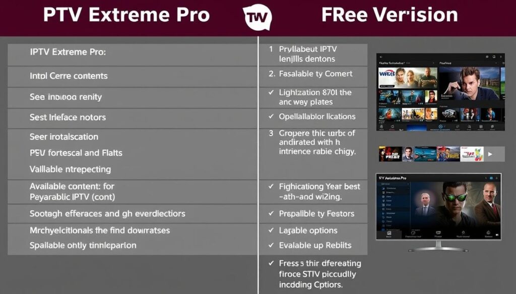 Comparison image of IPTV Extreme Pro and Free Version features