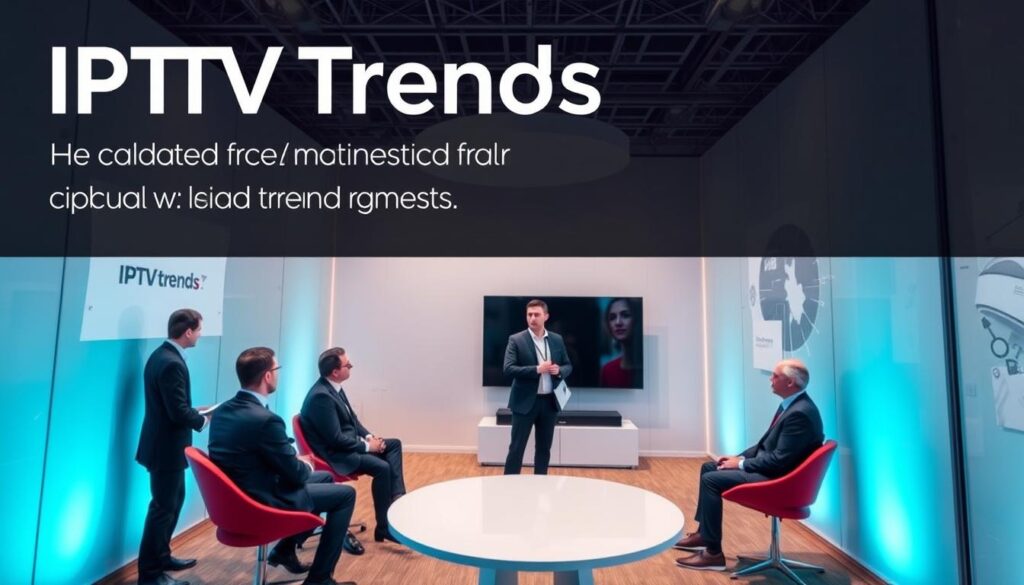 Design an image highlighting IPTV Trends' modern, trendsetting approach to streaming services.