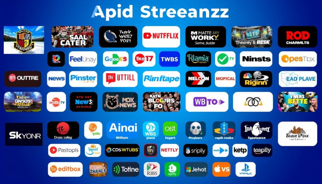 Generate an image depicting the Rapid Streamz app's diverse channel offerings. Generate an image depicting the Rapid Streamz app's diverse channel offerings.