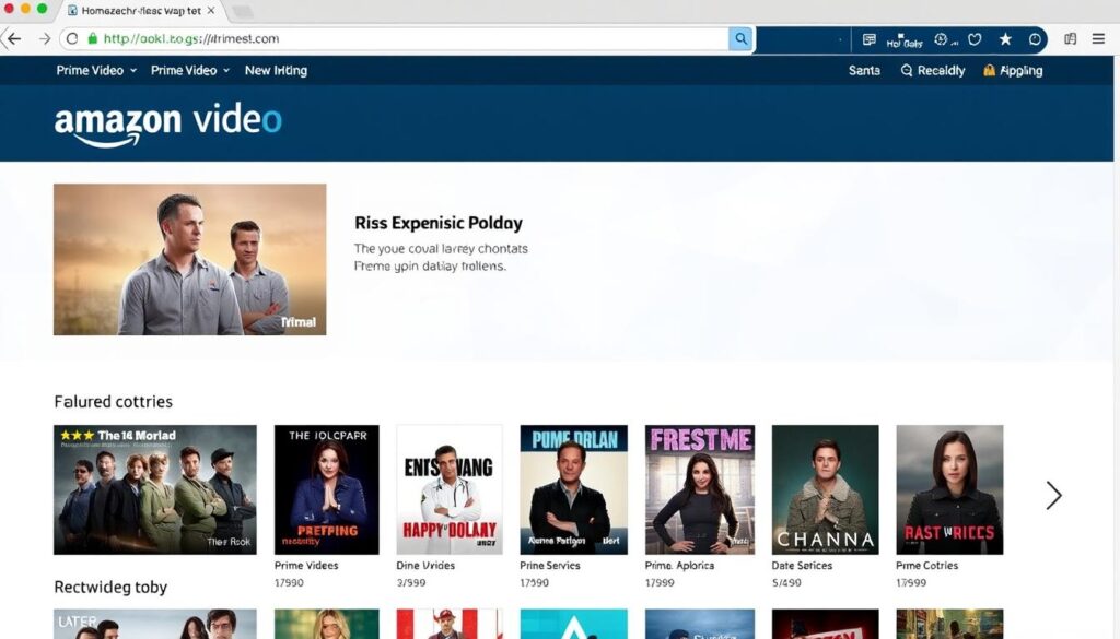 Generate an image of Amazon Prime Video's homepage. Generate an image of Amazon Prime Video's homepage.