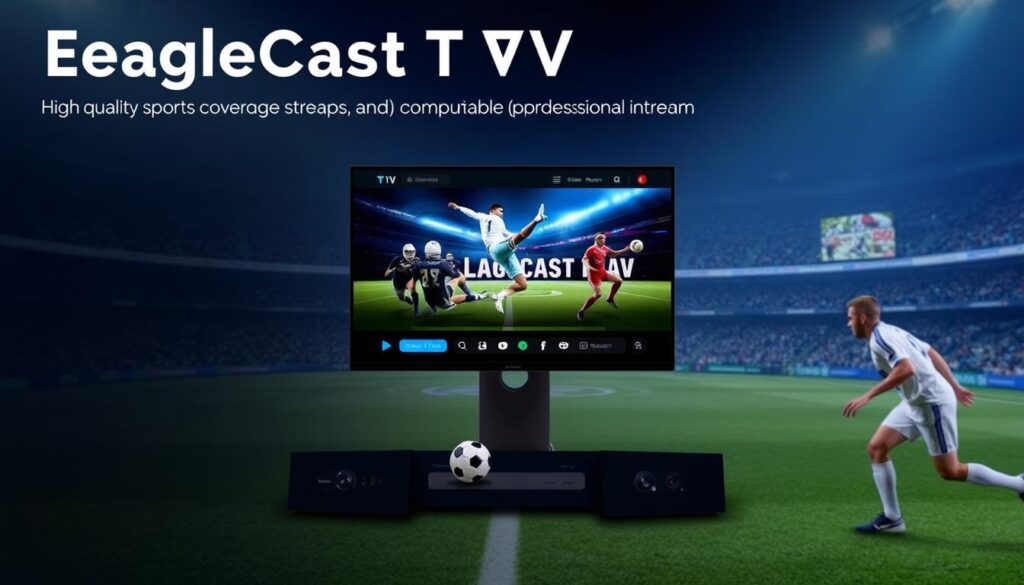 Generate an image of EagleCast TV's sports streaming feature, highlighting its high-quality sports coverage.