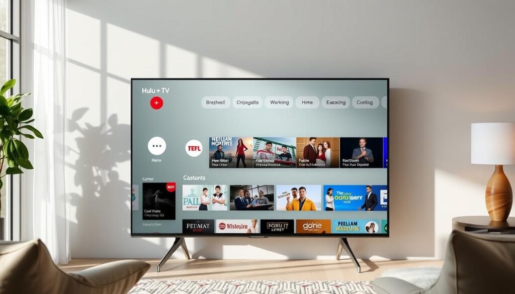 Generate an image of Hulu + Live TV interface on a smart TV