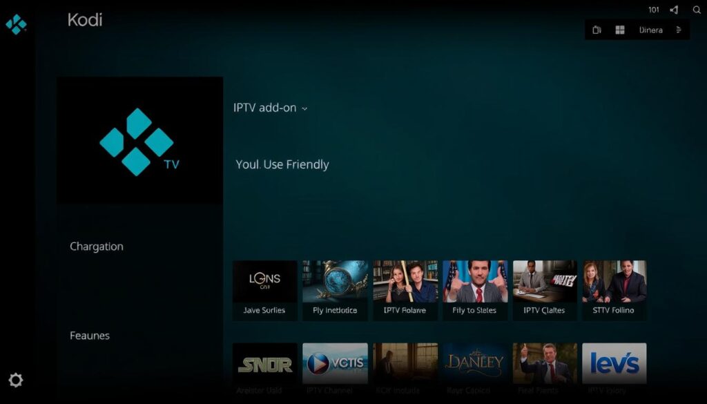 Generate an image of Kodi interface with IPTV add-on
