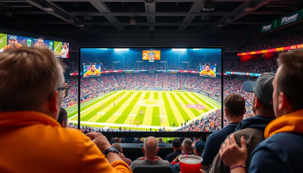 Generate an image of Pioneer TV showing a live sports event in 4K Generate an image of Pioneer TV showing a live sports event in 4K