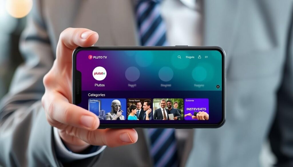 Generate an image of Pluto TV interface on a mobile device