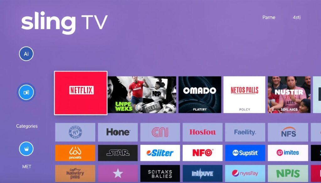 Generate an image of Sling TV's interface showing various channel options.