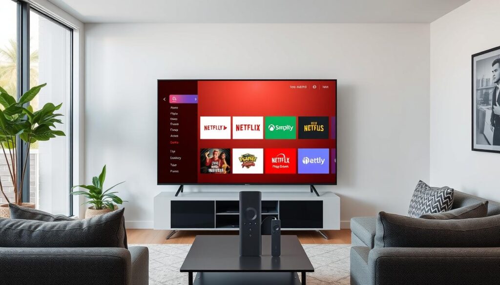 Generate an image of TV Tap Pro interface on FireStick. Generate an image of TV Tap Pro interface on FireStick.