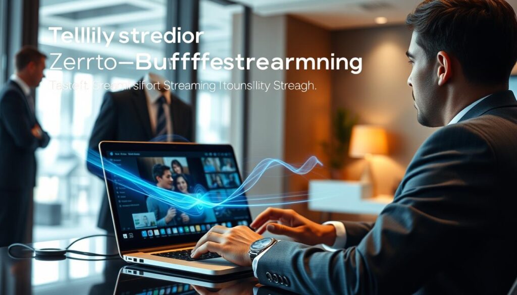 Generate an image of Tellystudio's zero-buffering technology in action, showcasing its fast streaming capabilities.