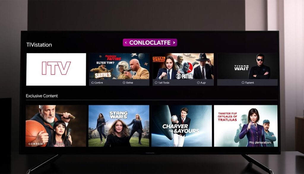 Generate an image of TiVistation's IPTV interface showcasing its exclusive content.