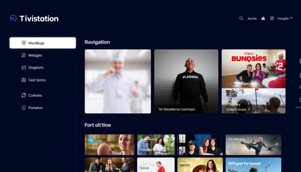 Generate an image of TiVistation's home screen, highlighting its intuitive navigation and content offerings.