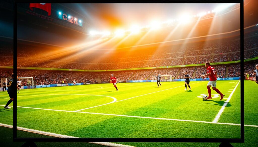 Generate an image of a TV screen displaying a sports event without buffering Generate an image of a TV screen displaying a sports event without buffering