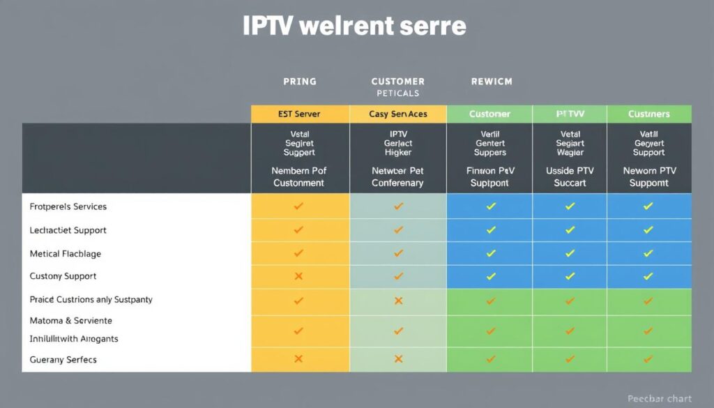 Generate an image of a comparison chart for IPTV server providers
