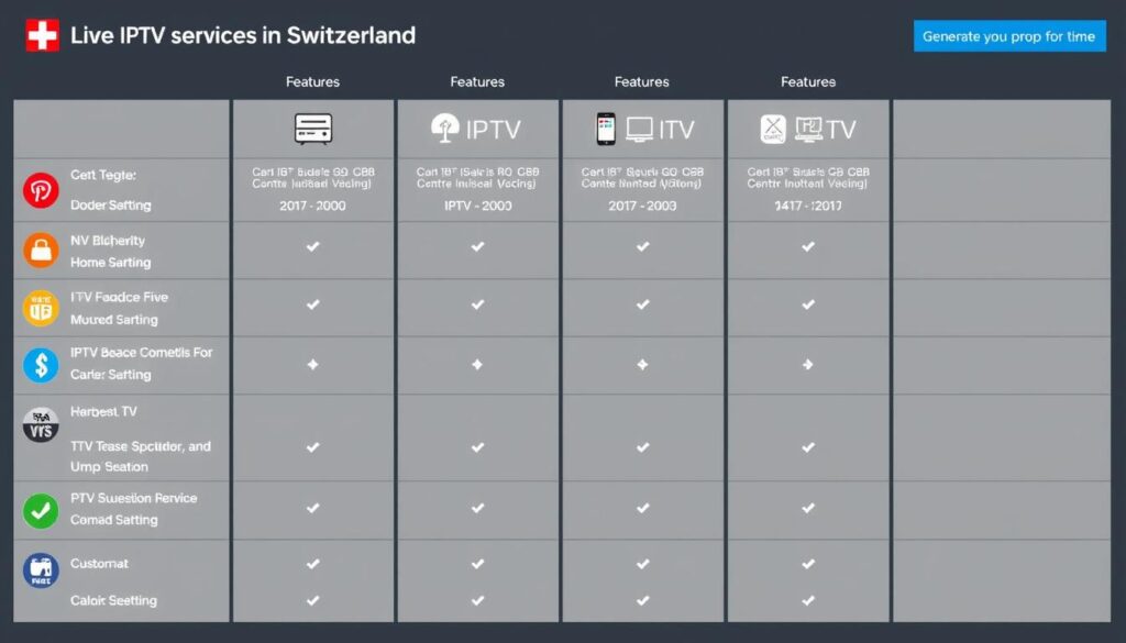 Generate an image of a comparison chart for IPTV services in Switzerland