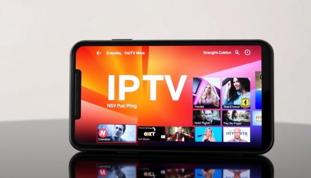Generate an image of a mobile device streaming IPTV