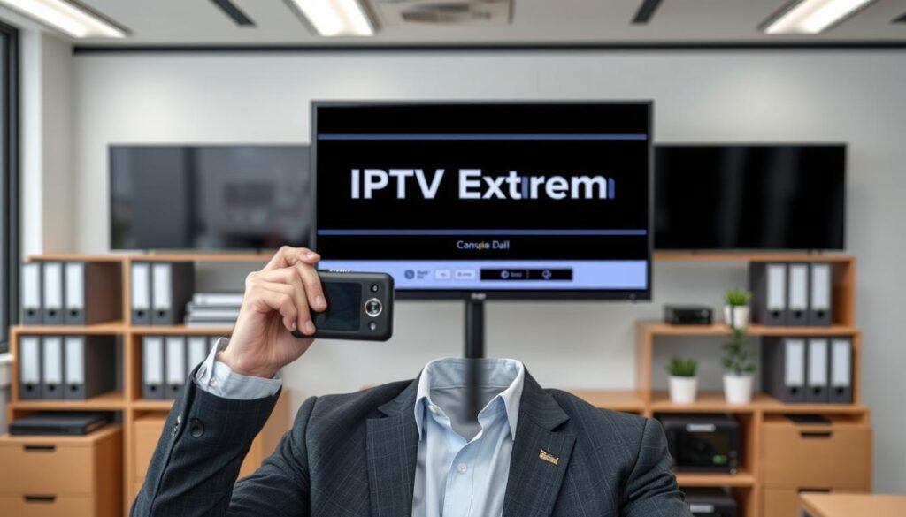 Generate an image of a person setting up IPTV Extreme on their device.