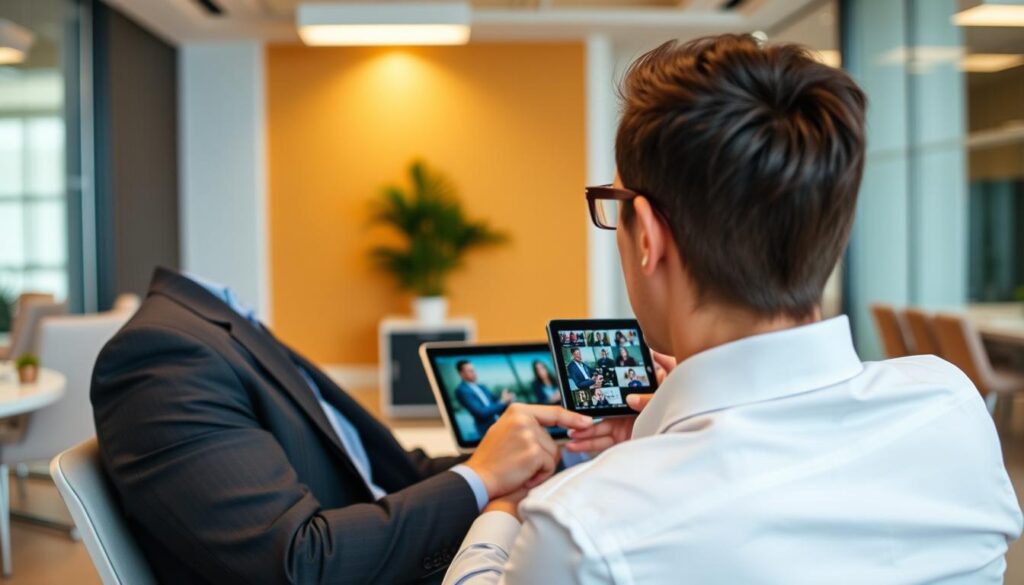 Generate an image of a person streaming content on multiple devices Generate an image of a person streaming content on multiple devices