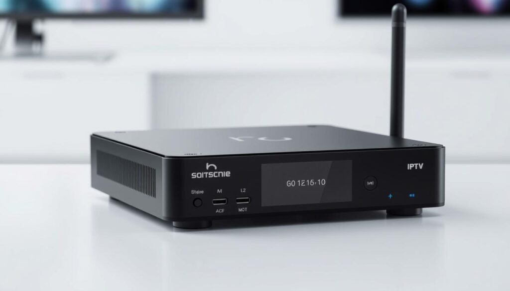 Generate an image of a popular IPTV set-top box model used in Switzerland