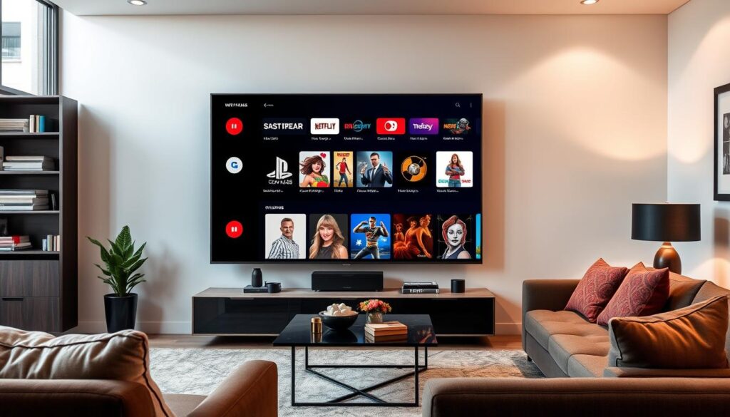 Generate an image of a premium TV screen with a variety of channels