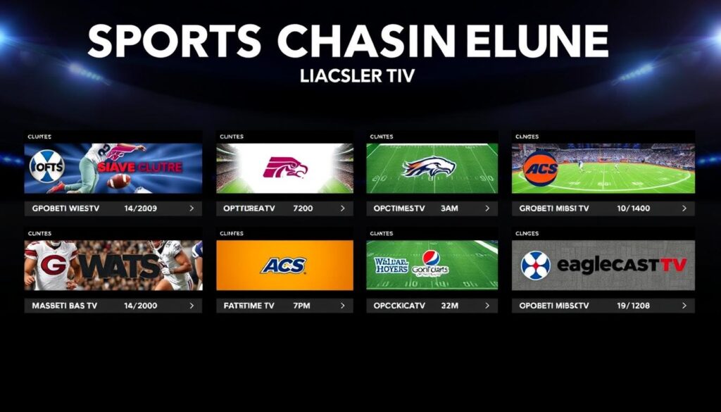 Generate an image of a sports channel lineup on EagleCast TV.