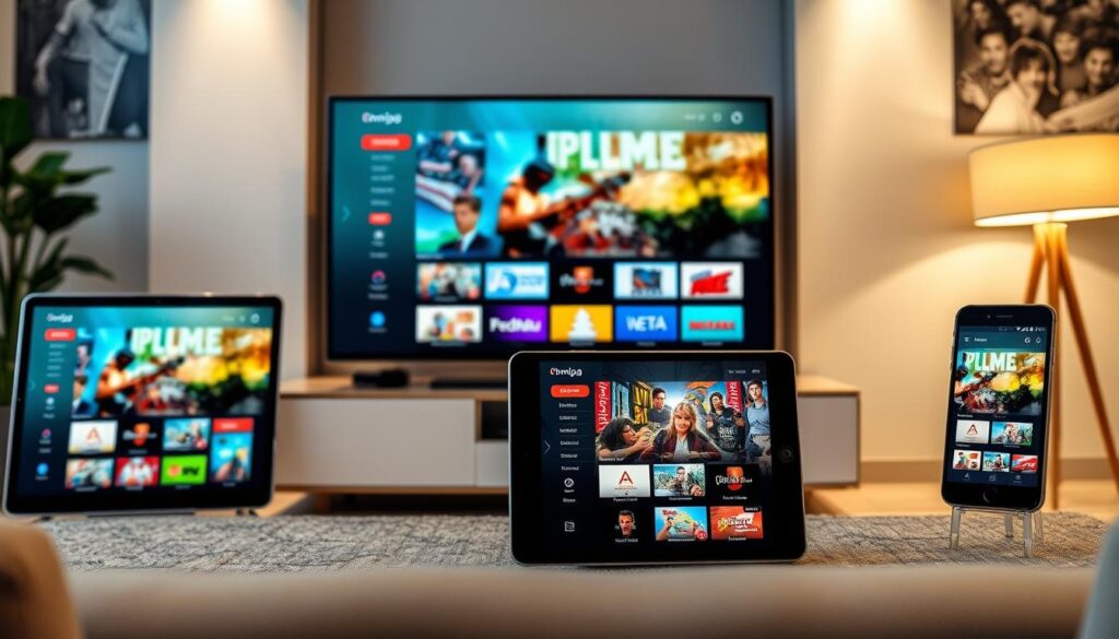 Generate an image of multiple devices streaming IPTV