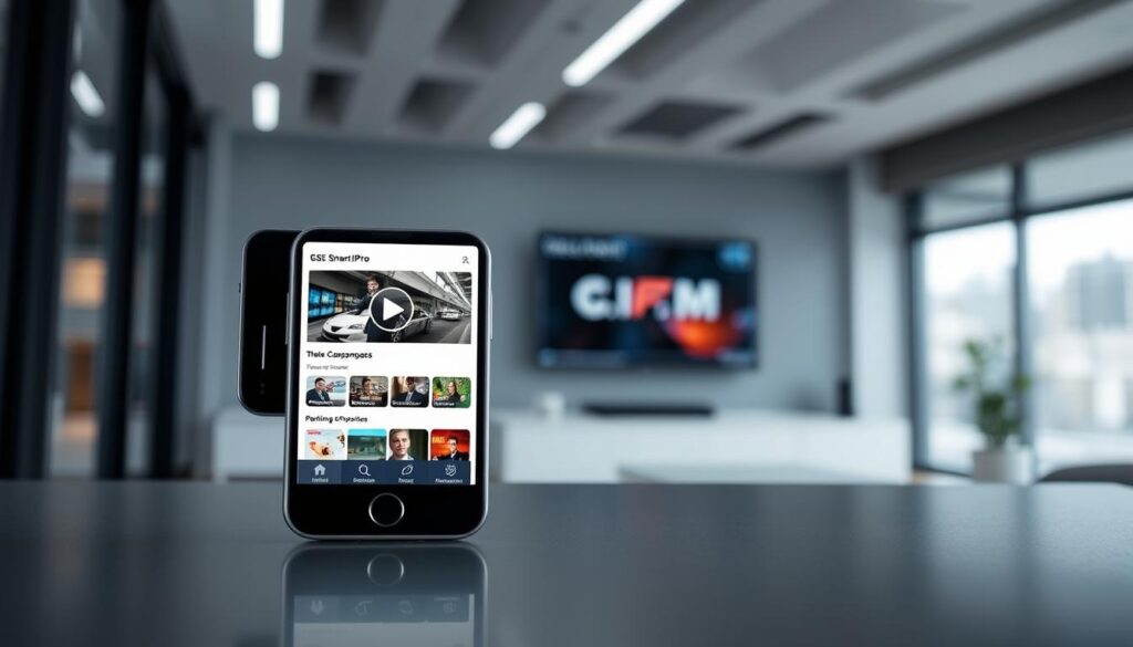 Generate an image of the GSE Smart IPTV Pro app on an iPhone Generate an image of the GSE Smart IPTV Pro app on an iPhone