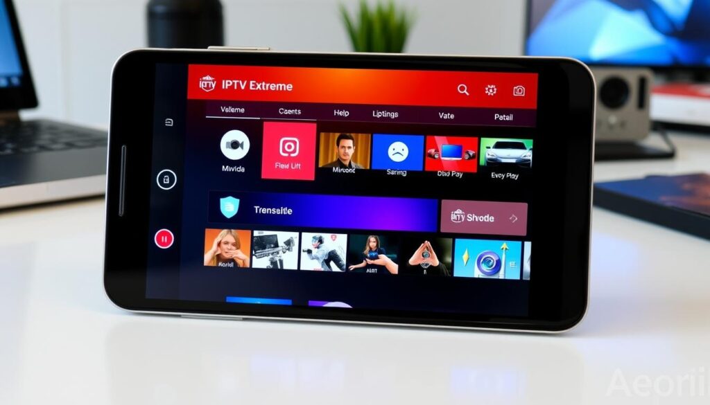 Generate an image of the IPTV Extreme app interface on an Android device.