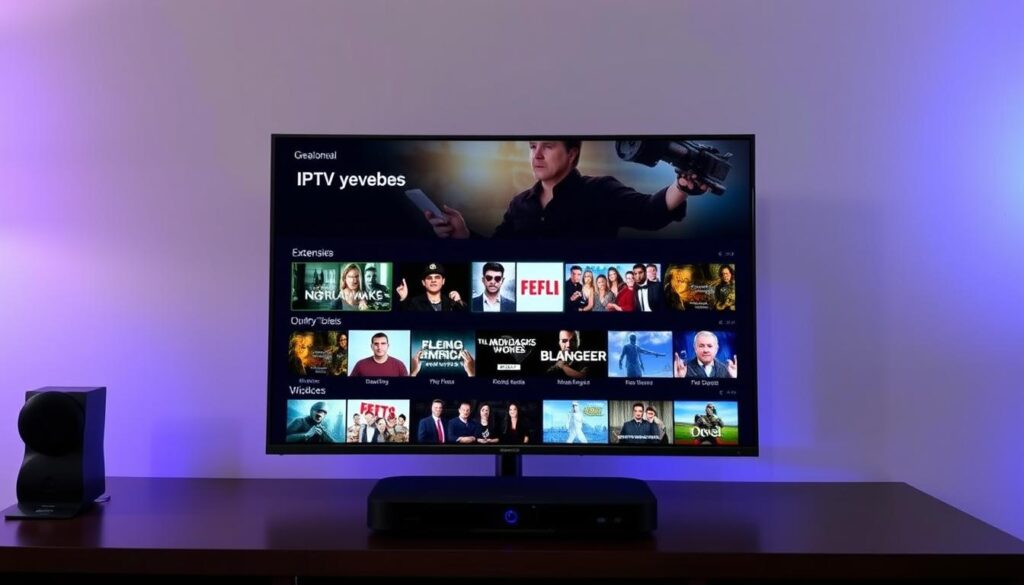 Generate an image of the IPTV Geeks interface on a streaming device, showcasing a vast VOD library.