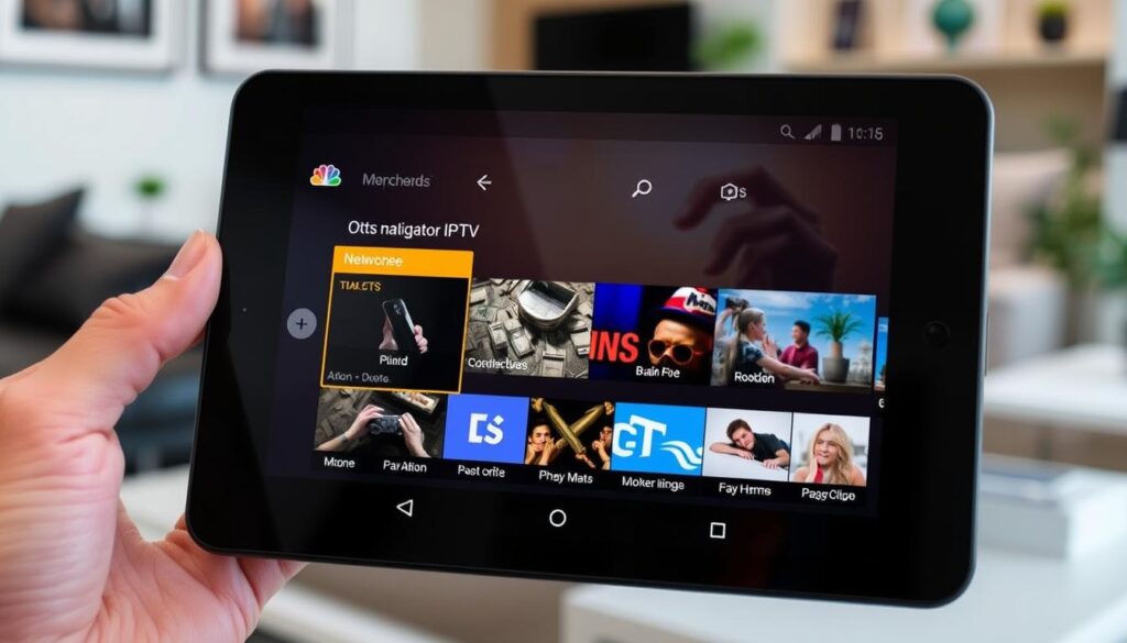 Generate an image of the OTT Navigator IPTV app interface on an Android device.