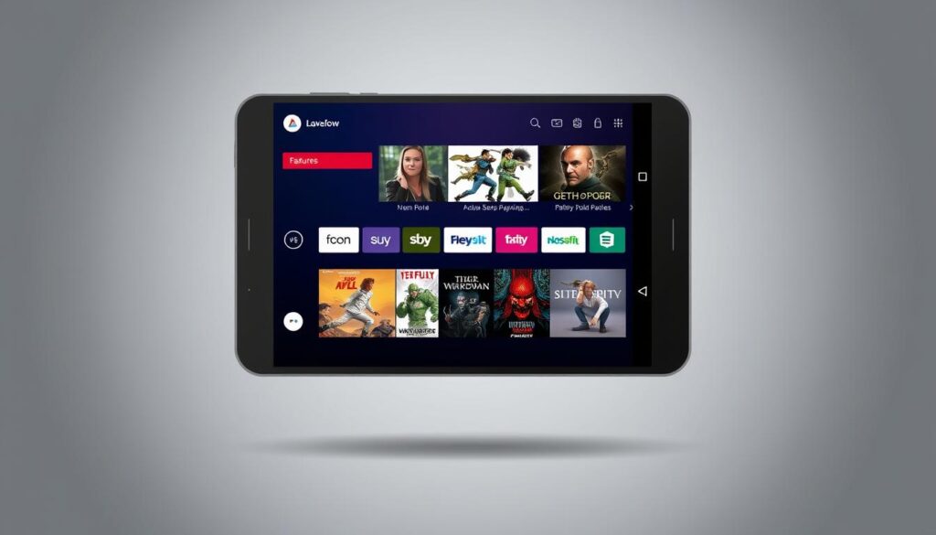 Generate an image of the OTT Navigator IPTV interface on an Android device. Generate an image of the OTT Navigator IPTV interface on an Android device.