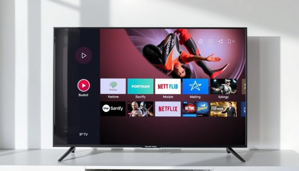 Generate an image of the Perfect Player IPTV interface on an Android TV screen