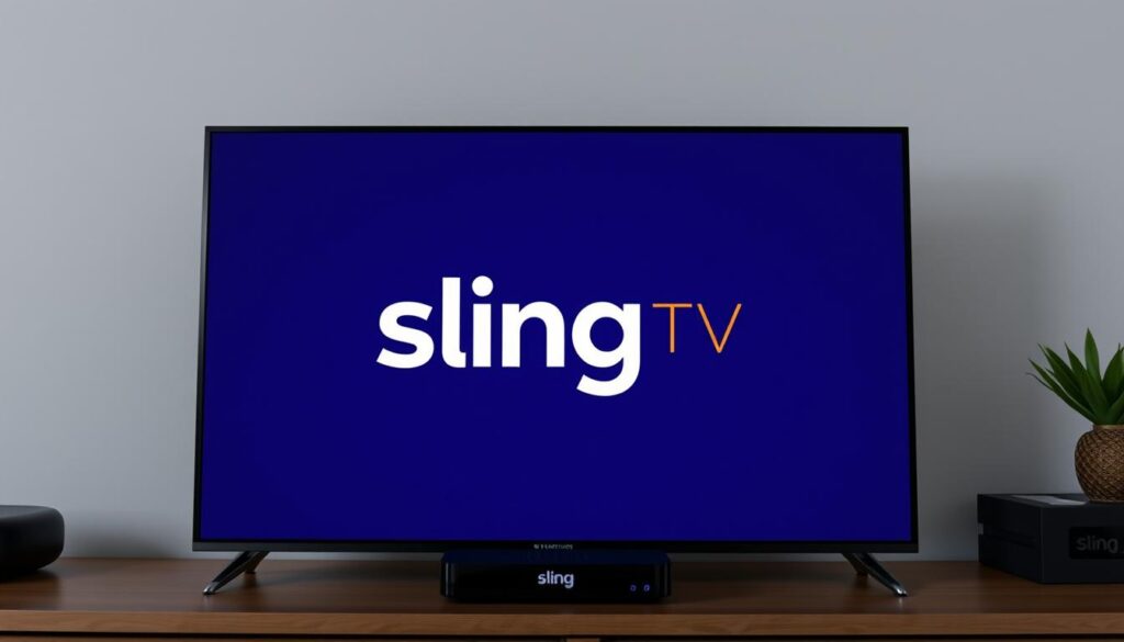 Generate an image of the Sling TV logo on a streaming device screen.
