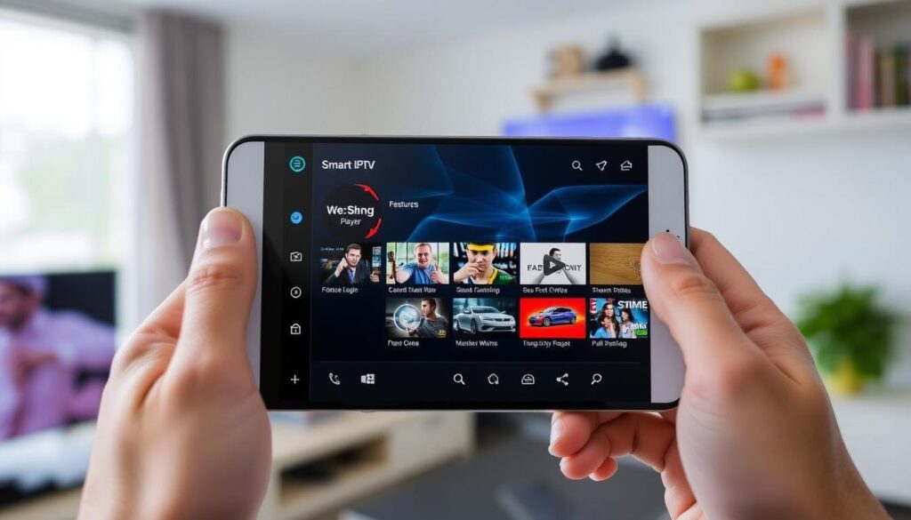 Generate an image of the Smart IPTV Xtream Player app interface on an Android device